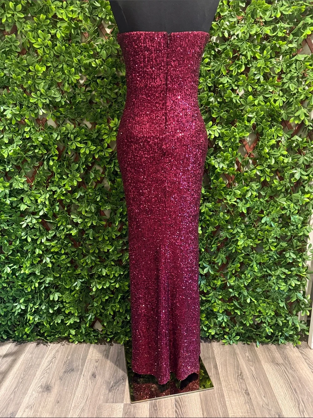 Lavish Lover Wine Red Strapless Sequin Maxi Dress - Picture 10 of 15